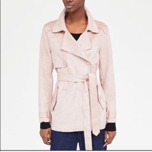 Zara‎ Pink Suede Look Coat S Hip Length